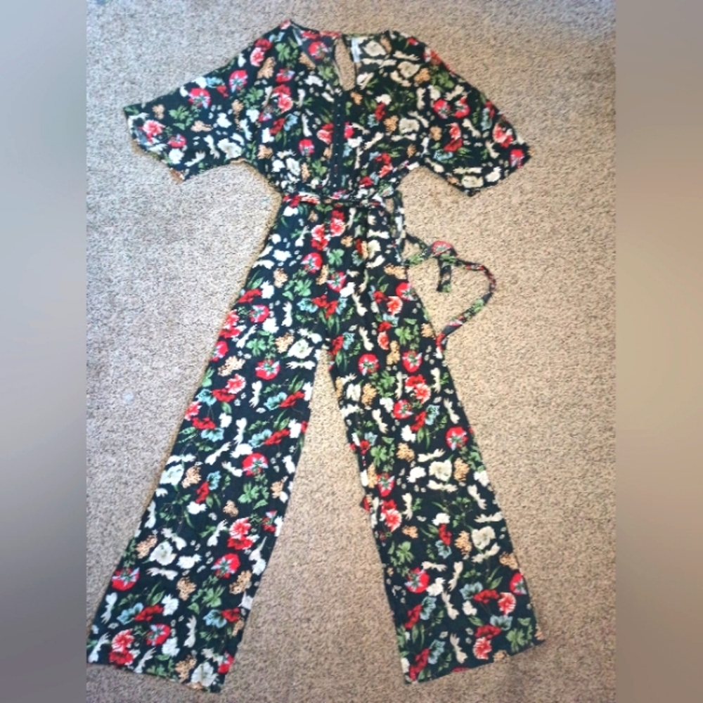 Icon Apparel Bloomcore Floral Jumpsuit Womens Small Belted Viscose Ankle Spring